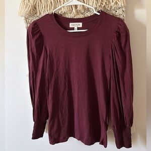 Nation LTD Loren Tee Puff Sleeve Smocked Peasant Blouse Top Pima Cotton Size XS